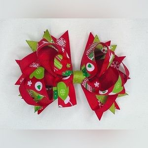 NEW Boutique Christmas Mittens Hair Bow Clip